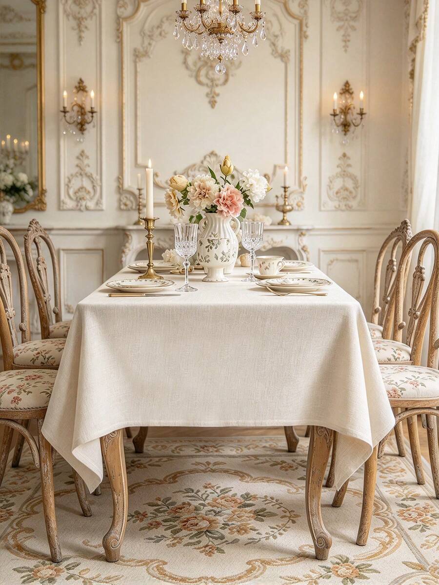 1pc French Minimalist Beige Tablecloth, Crisp And Flat, Wrinkle-Resistant, Suitable For Home Daily Use, Holiday Gatherings, Parties And Restaurant Display - Beige - View 1