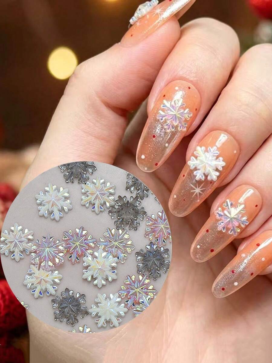 20 Pcs/Pack Christmas Snowflake Nail ArtCharms, 3D Resin Snowflake NailDecorations, Nail Art Accessories & Gems - Multicolor - View 1
