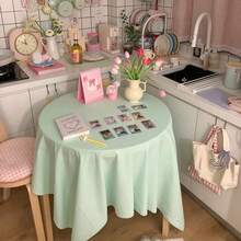 1pc Mint Green Solid Color Square Tablecloth, INS Cream Style Minimalist Fresh Dining Table Cloth, Home Round Table Dust Cover - Multicolor - View 9