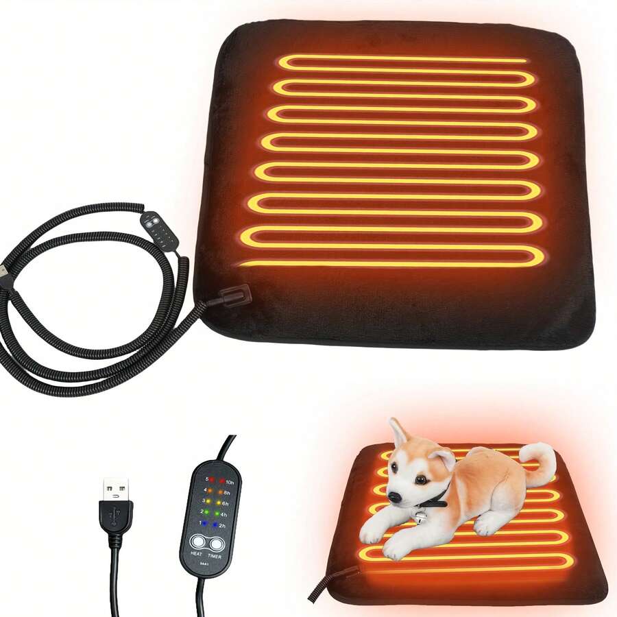 Pet Heating Pad 5V USB Electric Pet Mat, Suitable For Small Dogs And Cats, With Anti-Bite Cord, Soft Faux Rabbit Fur, 45x45cm/17.7x17.7inch, 10W