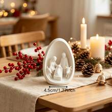 1pc Egg-Shaped Nativity Scene Figurine, Holy Family Christmas Tabletop Decor, Holiday Home Ornament, Unique Christmas Gift Suitable For Shelf And Fireplace Display - A - View 5
