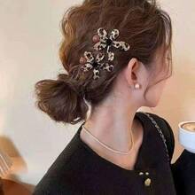 4 buah Jepit Rambut Motif Leopard Cokelat Baru dengan Hiasan Manik-manik dan Bunga, Jepit Rambut Samping Tanpa Sambungan & Jepit Rambut Lepas - cokelat - View 2