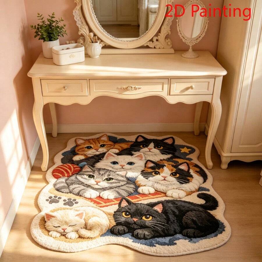 1pc Cute Cat Rug, Soft Comfortable Bedroom Carpet, Washable Rug, Suitable For Front Door, Entrance, Hallway, Kitchen, Bedroom, Dorm, Dining Room, Skin-Friendly Carpet, Living Room Rug, Sofa Seat Rug, Area Rug, Creative Versatile Home Decor Carpet, Large Living Room Carpet, Bedroom Rug, Walk-In Closet Rug, Room Decoration, Gift For Family And Friends - Multicolor - View 1