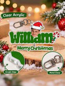 Personalized Christmas Keychain, Custom Name Acrylic Keyring, Photo Bag Charm, Gift For Kids Family Friends, Holiday Stocking Stuffer - Multicolor - View 2