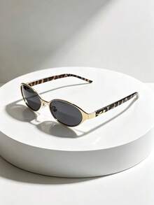 1PC New European & American Oval Small Frame High-End Narrow Frame Glasses, Hong Kong Style Metal Oval Retro Fashion Men's Glasses - Multicolor - View 1
