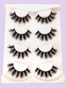 4 Pairs Russian Strip Lashes 20mm D Curl Fluffy Faux Mink False Eyelashes, Wispy Volume Dramatic Full Strip Lashes Reusable Makeup Eye Lashes - Thick and Curly - View 7