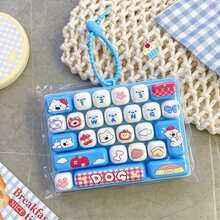 1pc Novel Keyboard Shaped Stress Relief Toy, 26 Pop-Up Buttons Grip & Squeeze Toy, Portable Anxiety Calming Hand Toy - Pink-blue Buttons - View 7