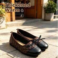 Vintage Argyle Bow Ballet Shoes Round Toe Warm Soft Sole Loafers Autumn/Winter Commute Daily Shoes - Brown - View 1