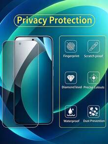 2pcs Privacy Tempered Glass Screen Protector, Anti-Fingerprint Waterproof Shockproof Phone Accessories, Case-Friendly, Easy To Clean, 9H Hardness, Anti-Peeping Edgeless Film, Compatible With Galaxy / Mi / / Honor / Moto Series Phone Models, Phone Protector Film - Black - View 5