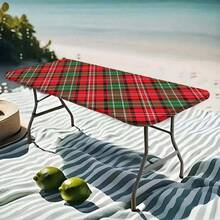 1pc Elastic Tablecloth, Christmas Snowflake Patchwork Table Cover, Red And Green Plaid Snowflake Print, With Elastic Band Edge, Rectangular Polyester Tablecloth, Suitable For Holiday Party Dining Decoration, Can Be Used As Gift - A - View 3