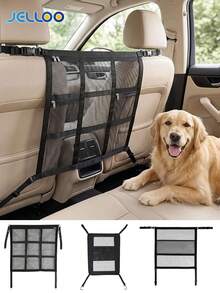 JELLOO Dog Car Barrier, Upgraded 22.4"X22.6" Pet Barrier For Cars, Heavy Duty Mesh Dog Net Between Front Seats, Double-Layer Pet Divider With Leather Logo, Universal Fit For SUV Sedan Trucks - Multiple Styles - View 2
