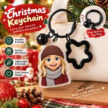 Custom Cartoon Portrait Keychain, Personalized Photo Key Chain, Cute Star Bag Charm, Customized Picture Keychains, Customizable Christmas Gift - Multicolor - View 4