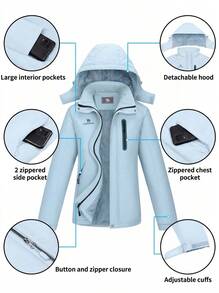CAMEL CROWN Women's Ski Jacket, Waterproof Windproof Fleece Lined Winter Coat, Detachable Hood Outdoor Snow Jacket - Sky Blue - View 5