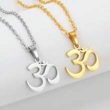 1pc 2 Modes/Tamil Symbol Small Yoga Pendant Necklace Women Girls Hindu Buddhist Om Religion - Multicolor - View 3