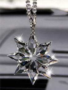 1pc Luxury Crystal Snowflake Shaped Car Rearview Mirror Pendant - Clear - View 5