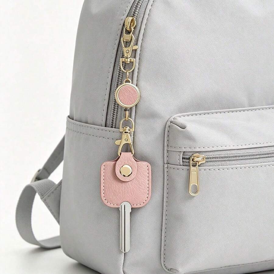 1pc Detachable Telescopic Access Key Chain Leather, Home Anti-Loss Key Protector Lychee Grain, Cute Portable Pendant, Car Key Bag Backpack Charm Daily, Gift - Multicolor - View 1