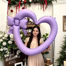 Bow Hollow Heart Photo Frame Foil Balloon, Available In Purple, Cream, Black, Caramel And Pink, Ins Style Decor Prop For Engagement, Wedding, Birthday Party Photo Backdrop - Multicolor - View 6