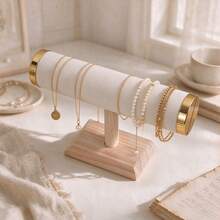 1pc Velvet Jewelry Display Stand, Bracelet, Bangle, Watch Storage Organizer, Gold Iron Frame With Solid Wood Base, Single Layer/3-Tier - Multicolor - View 6