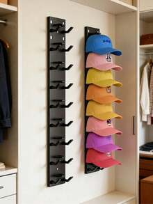 1pc Baseball Cap Organizer, Hat Rack Can Hold Up To 10 Hats, Multi-Layer Hat Display Organizer, Wall-Mounted Clothes Rack, Adhesive Wall Installation, Hat Rack, Suitable For Wardrobe, Door Dual Installation, Home Supplies, Home Decor - Multicolor - View 2