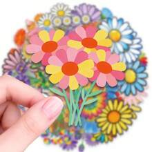 56pcs Fresh Daisy Floral Doodle PET Stickers, Suitable For Decorating Stationery, Gift Packaging, Patterned Envelope Seals, Self-Adhesive Labels, Planner And Creative Projects - one-size - View 5