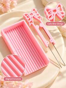 1pc Multi-Color Cute Bow Double-Needle Fuse Bead Tweezers + Plastic Bead Sorting Storage Tray Set, Labor-Saving DIY Pixel Art Perler Bead Craft Materials, Suitable For Beginners - Multicolor - View 2