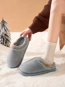 Unisex Plush Slippers For Autumn/Winter, Comfortable Plush Lining Slippers With EVA Sole Suitable For Men And Women, Ideal For Cold Weather, Perfect Gift For Family And Friends - Grey - View 2