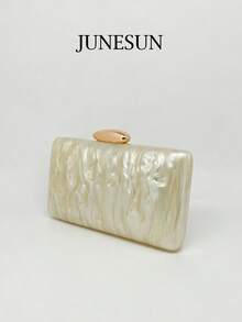 Pearlscent Marble Acrylic Minaudiere ,Reatangular Evening Clutch Bag For Wedding Party - Beige - View 4