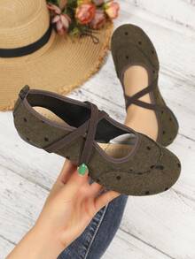 Women's Cross Strap Slip-On Round Toe Flat Shoes, Patchwork Fashion Vacation Casual Outdoor All Season - Dark Green - View 8