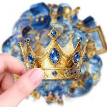 56pcs Blue & Gold Dreamy Vintage Graffiti PET Stickers, Suitable For Decorating Stationery, Gift Packaging, Patterned Envelope Seals, Self-Adhesive Labels, Planner & Creative Projects - one-size - View 1
