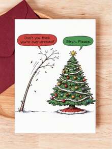 1 Set Fun Christmas Greeting Cards, Playful Holiday Tree & Birch Tree Pun Jokes, Suitable For Friends, Family, Colleagues, Perfect Choice For Christmas Party, Holiday Gifts And Winter Celebrations - A6 - View 1