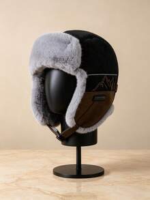 1pc Suede Texture Ushanka Hat, Unisex Super Soft Faux Fur Lining Ear Protection Russian Winter Hat, Thickened Constant Temperature Heat Retention Windproof Winter Hat, With Mountain Embroidery Pattern, Suitable For Skiing, Cycling, Outdoor Exploration And Cold Winter Daily Wear - Suede Trapper Hat - View 6