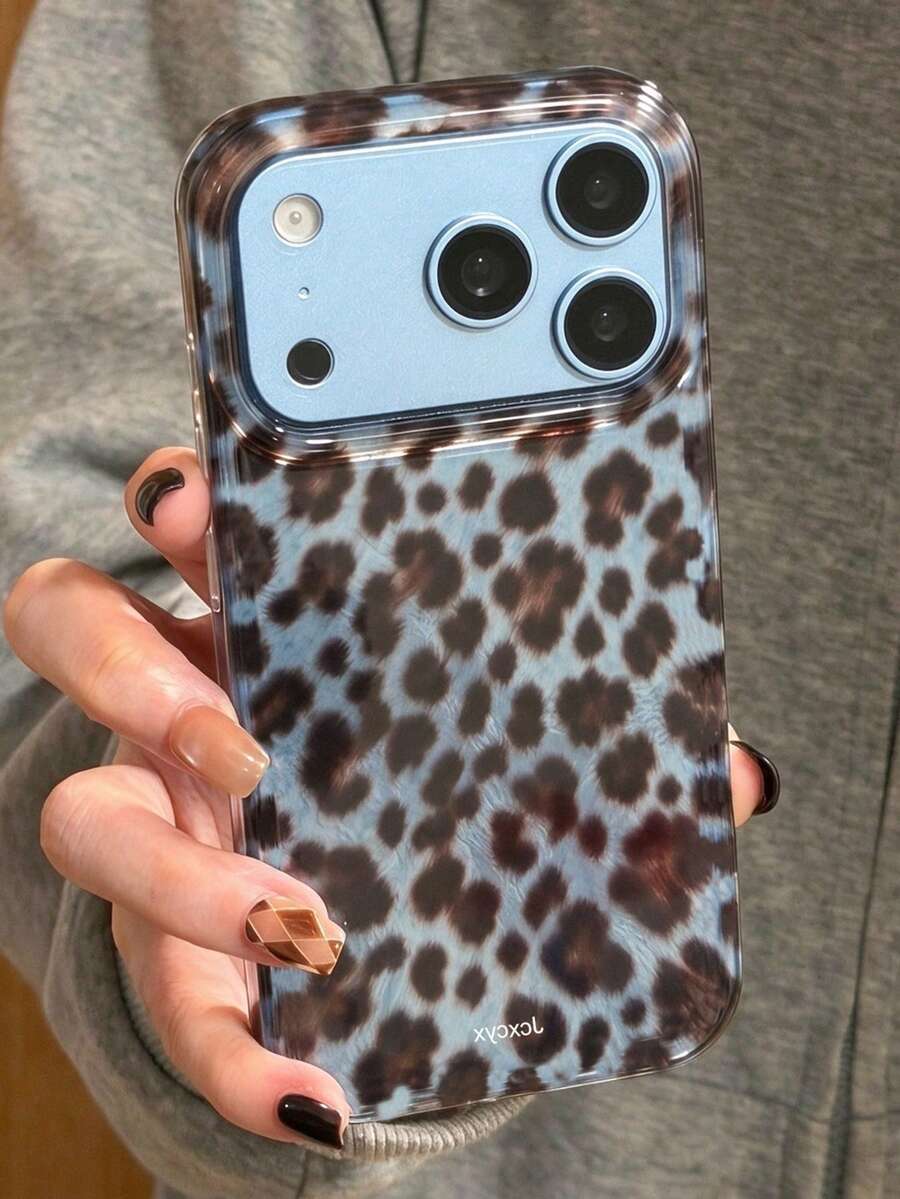 奢華豹紋紋理亮面手機殼,適用於 iPhone 18 Pro Max 17 Pro Max 17 Pro 17 16 15 14 13 Pro Max,時尚防震後蓋 - 藍色 - 查看 1