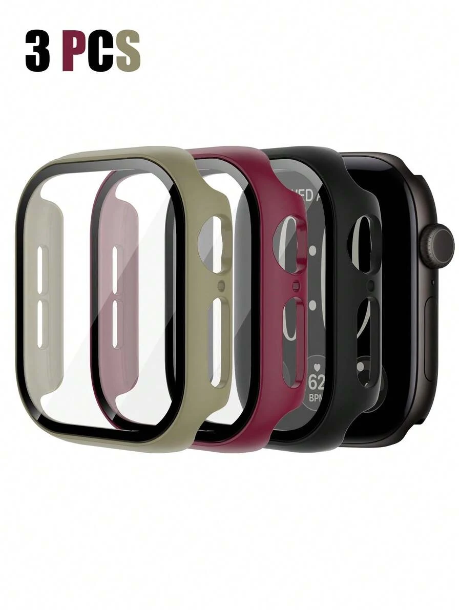 3件組男女通用運動休閒手錶殼,適用於 40mm 41mm 42mm 44mm 45mm 46mm 49mm,防摔防刮硬 PC 與強化玻璃 2 合 1 手錶殼,兼容 Series Ultra SE 12 11 10 9 8 7 6 5 4,3 色組合裝,觸控靈敏,易於佩戴,全方位保護手錶殼 - 橄欖綠+酒紅色+黑色 - 查看 1