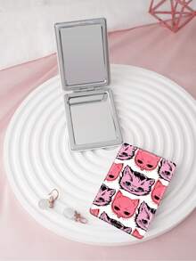 1PC Ins Cat Pet Series Portable Folding Makeup Mirror, Lightweight Ultra-Thin Convenient Durable PU Leather, Suitable For Various Occasions Travel Party Work School, Fit For All Age Groups - Multicolor - View 2
