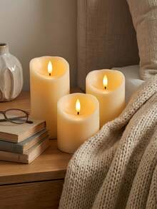 1/3pcs Flameless LED Pillar Candles With Remote Timer, 3D Realistic Flickering Warm White Light, Battery Operated Ivory Color Candles With Wavy Top, Suitable For Home, Wedding, Christmas Party, Bedroom, Fireplace Decor - White - View 7
