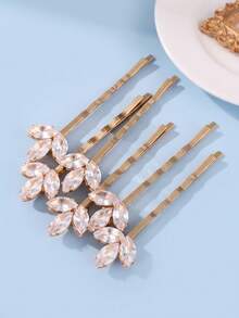 6pcs Elegant Rhinestone Decor Bobby Pin, Sweet & Chic Floral Hair Clips Set For Women Daily Party Hair Accessories - Multicolor - View 4