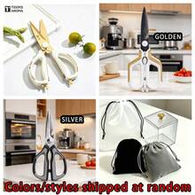 Random Color Style Multifunctional Heavy Duty Kitchen Scissors, Sharp Serrated Steel Kitchen Shears With Nut Cracker & Bottle Opener, Great For Poultry, Meat, Vegetables, Seafood, BBQ, Camping, Home & Restaurant Prep, Kitchen Gadget Gift, Halloween Christmas - Gold - View 11