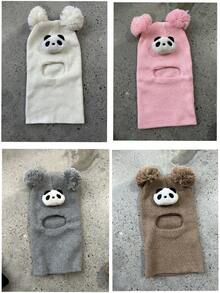 1pc Toddler Bear Ear Knitted Headwear, Soft Elastic Winter Face Mask ...