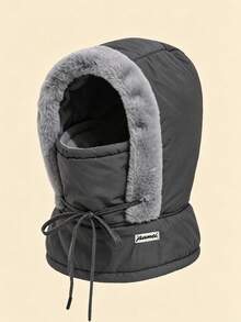 Thickened Hooded Hat With Face Mask And Neck Guard, Plush Trim Winter Headwear, Drawstring, Soft And Comfortable Cold Weather Accessory, Unisex, Outdoor Travel, Commuting, Walking, Daily Wear, Multiple Colors, Autumn/Winter - Multicolor - View 13