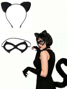 Cat Mask, Masquerade Mask, Face Mask, Cat Cosplay Accessory, Cat Themed Costume Accessory, Women's Dress Up Accessory, Suitable For 1920s Vintage Style, Carnival, Renaissance Fair, Halloween, Medieval Style, Gothic Style Accessory, Cat Ears, Holiday Costume, Renaissance Themed Accessory, Renaissance Style Headband - Multicolor - View 3