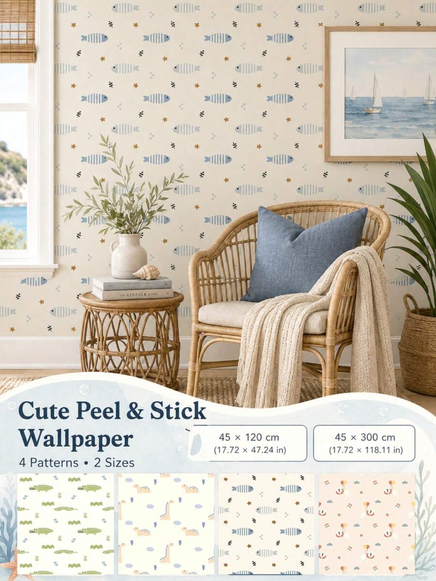 SUPSTICKER 1件裝動物圖案可撕貼壁紙 自黏式牆面貼紙 17.72*47.24in / 17.72*118.11in 4款圖案 家居牆面裝飾 - 動物 - 查看 1