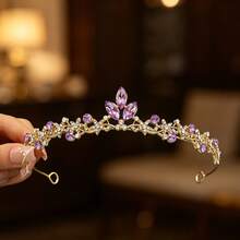 1pc European Women's Fashion Princess 3D Crown Sweet Luxury Rhinestone Birthday Hair Accessory Headband - Purple - View 5