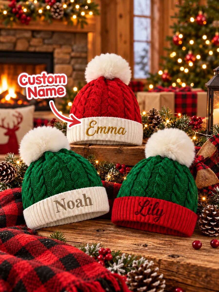 Customized Santa Hat, Christmas Knit Hat, Personalized Santa Hat, Christmas Party Hat, Embroidered Santa Hat, Christmas Gift