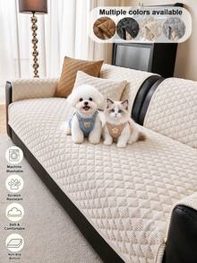 1pc Plaid Quilted Sofa Cover, Diamond Pattern Sofa Protector, Non-Slip Scratch-Resistant Machine Washable Furniture Cover, All Season Universal For Pets Dogs And Cats, Fits 1, 2, 3, 4 Seater And L-Shaped Sofas - Beige - View 3