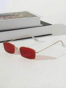 1 Pair Vintage American Style Metal Small Frame Premium Fashion Glasses, Unisex Square Small Frame Fashion Glasses, Suitable For Daily Wear - 1PC Gold Powder - View 6