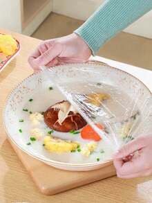 100pcs Transparent PE Material Disposable Food Covers, Vegetable Covers, Fruit Fresh-Keeping Film Covers - White - View 2