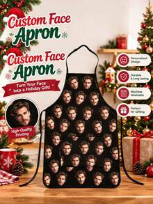 Customized Face Apron With Pockets, Personalized Photo Kitchen Apron, Funny Face Print Cooking Apron, Suitable For Boy And Girl, Christmas Holiday Gift, Adjustable Apron, Suitable For Baking, Grilling, Party, Christmas Special Edition! - Multicolor - View 2