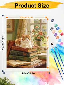 مجموعة الرسم بالأرقام DIY، قطة زنجبيل على كتب عتيقة بجانب النافذة، لوحة زيتية على قماش، فن جداري، ديكور منزلي، هدية - A - مشاهدة 7
