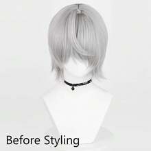 Synthetic Men Short Straight Grey Wigs With Bangs Anime Game Cosplay Wig Fluffy Heat Resistan For Daily Party - Grey - View 3