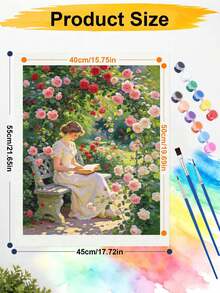 DIY Paint By Numbers Kit, Girl Reading Book In Rose Garden, Hand-Painted Oil Painting Canvas Wall Art Home Decor Gift - A - View 7